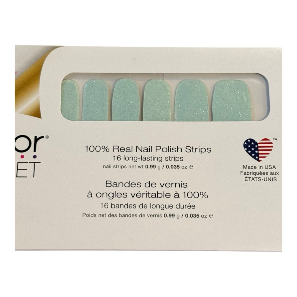 Color Street A WORLD TO SEA Pale Blue With Silver Glitter Nail Strips Set - Picture 4 of 8